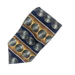 Vintage MOSAIC 100% Pure Silk Tie Art Deco Geometric Navy Gold Gray Handmade